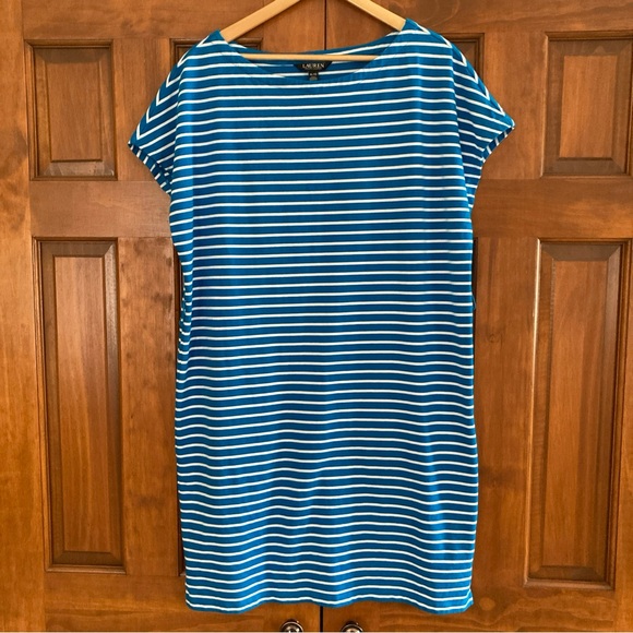 Lauren Ralph Lauren blue cotton Striped Dress women’s size XL - Picture 1 of 5